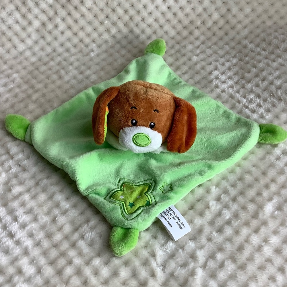 Kid Zone Plush Brown Green Puppy Dog Lovey Stuffed Animal Puppet Toy